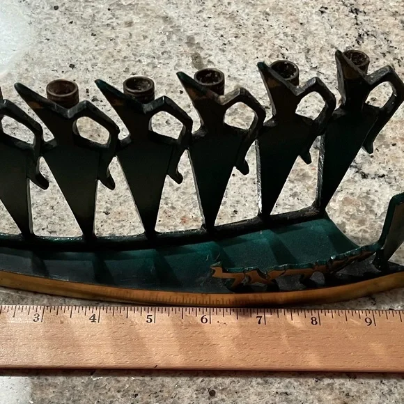 Vintage enamel brass Hanukkah menorah made in Israel REG. DES. 1734